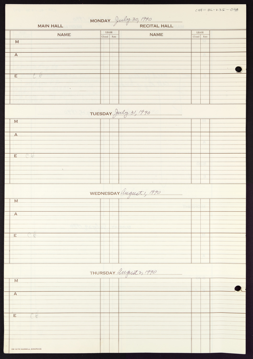 Carnegie Hall Booking Ledger, volume 35, page 98