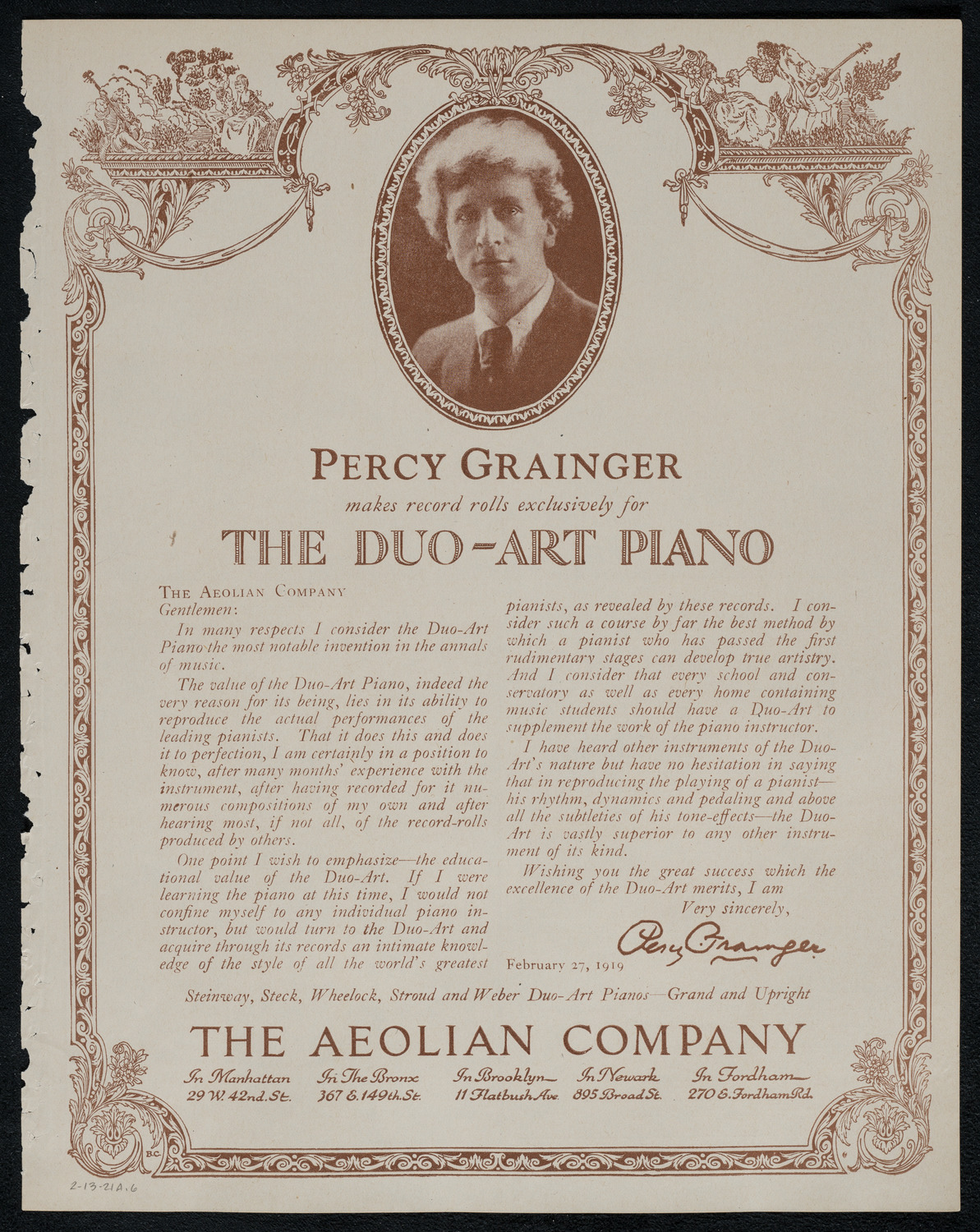 New York Philharmonic, February 13, 1921, program page 11
