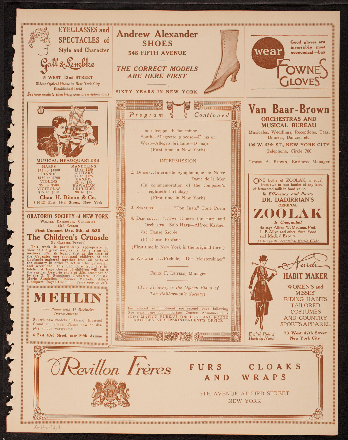 New York Philharmonic, October 25, 1917, program page 7