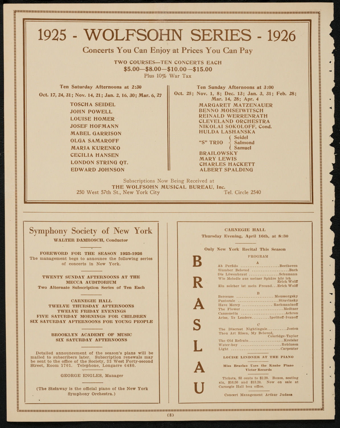 Philadelphia Orchestra, April 14, 1925, program page 8