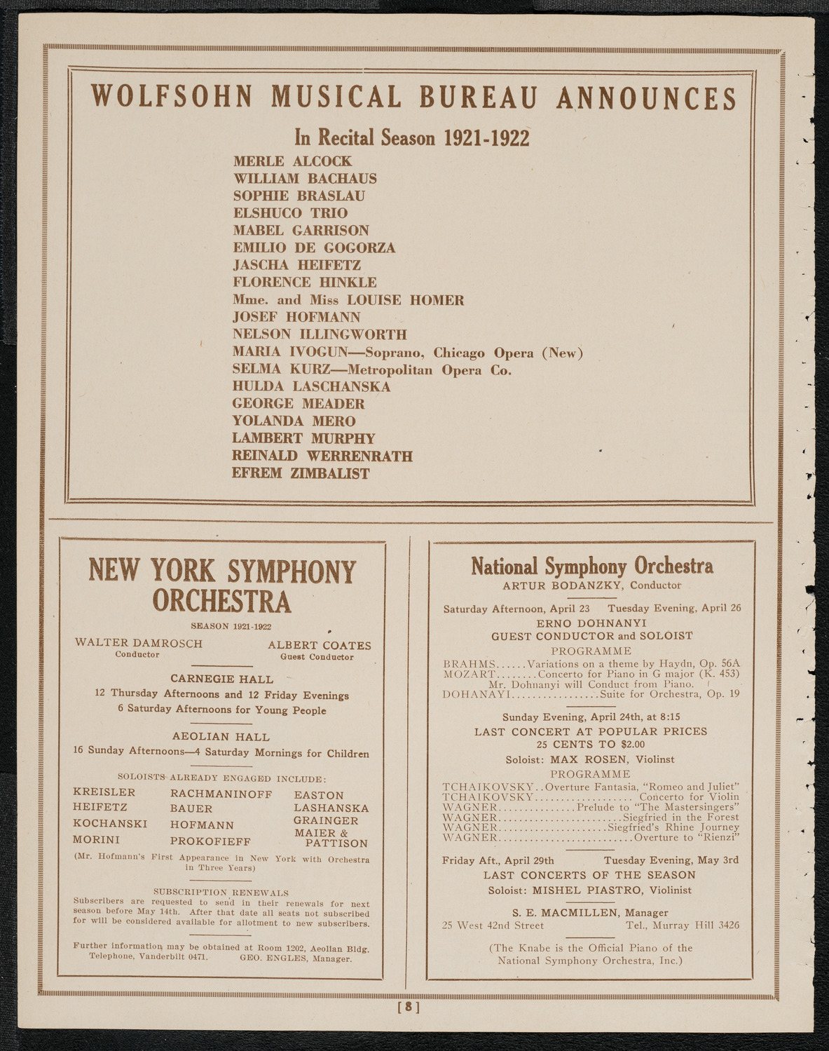 Mecca Temple of New York: Ancient Arabic Order of the Nobles of the Mystic Shrine, April 20, 1921, program page 8