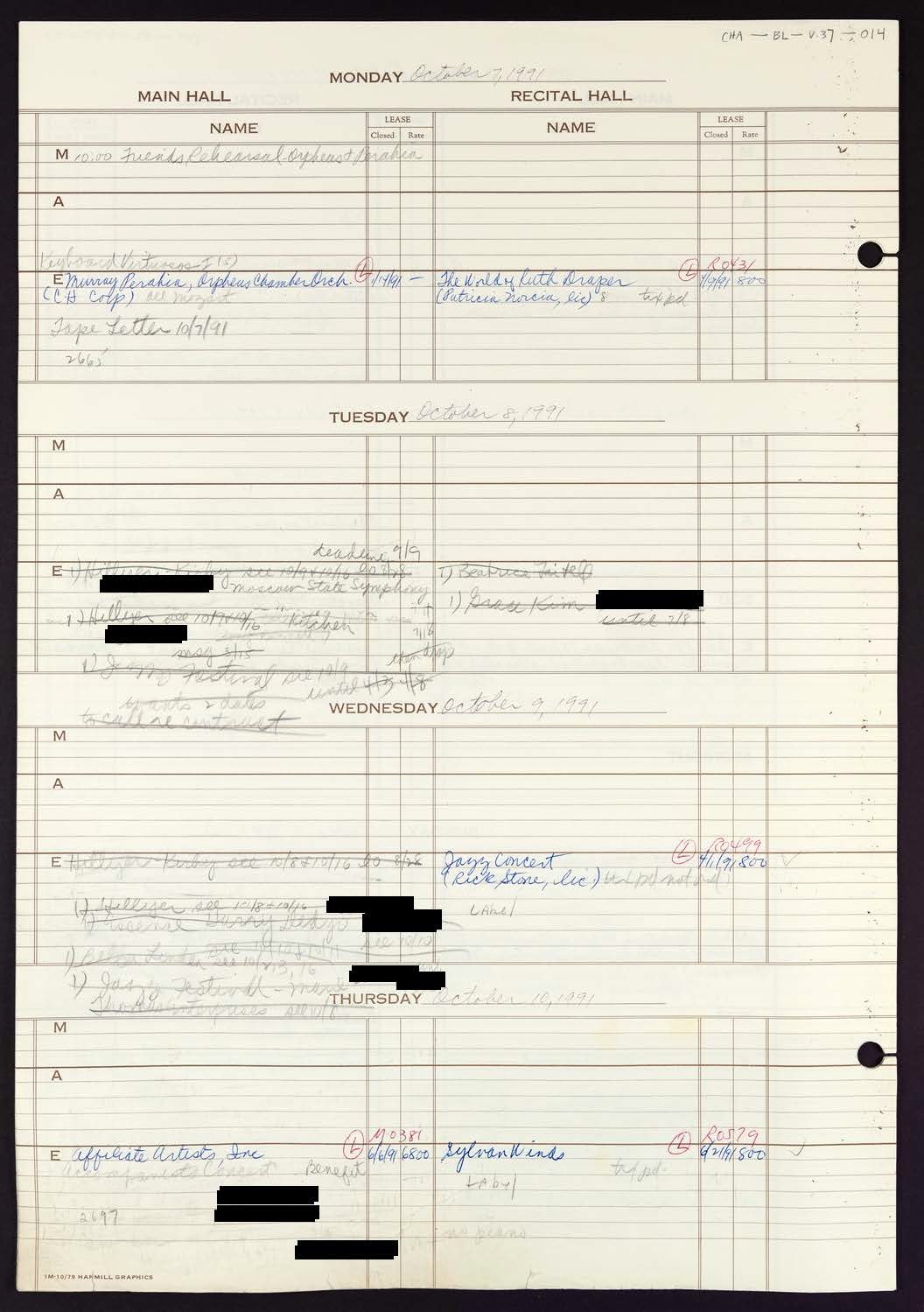 Carnegie Hall Booking Ledger, volume 37, page 14