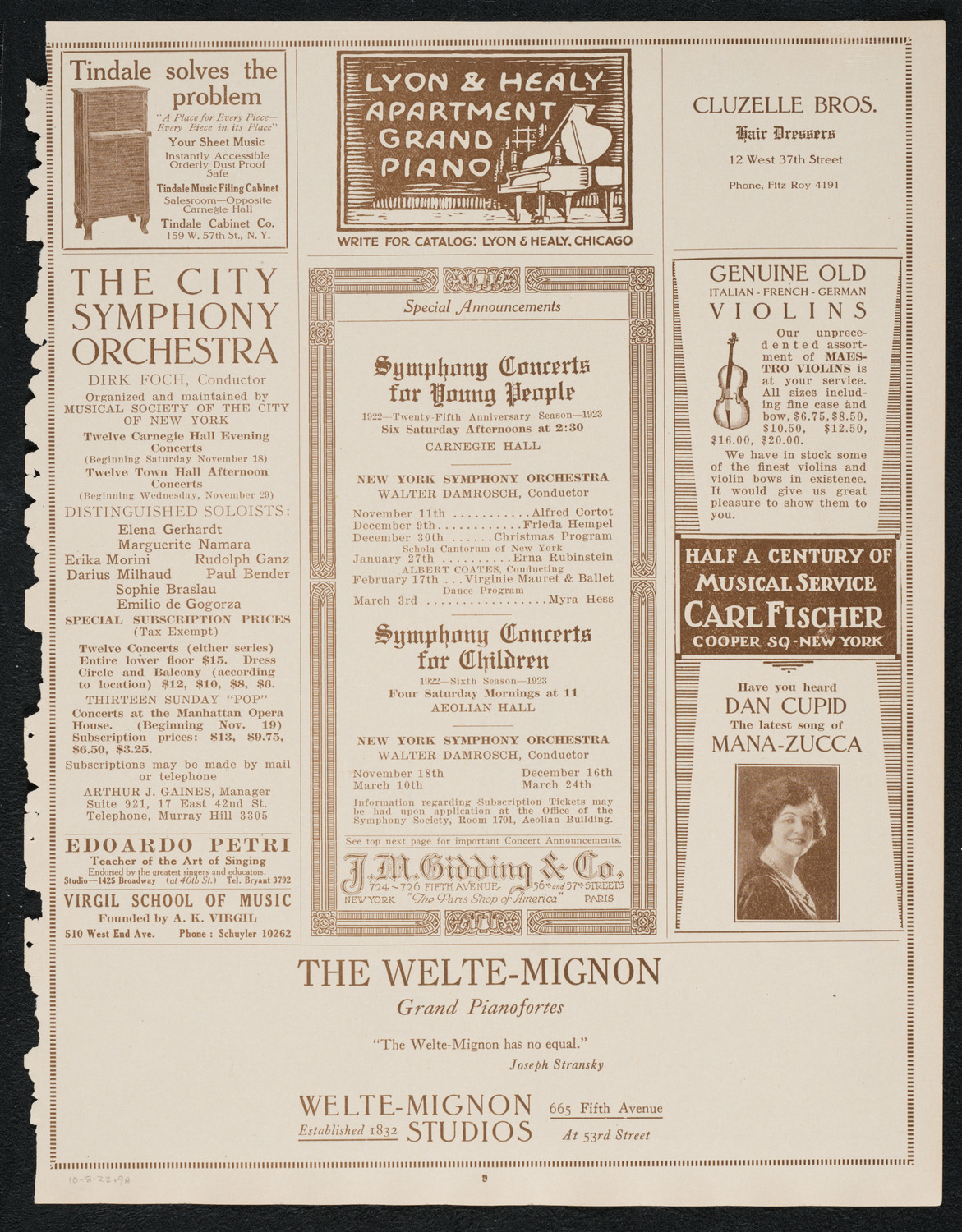 Beniamino Gigli, Tenor, October 8, 1922, program page 9