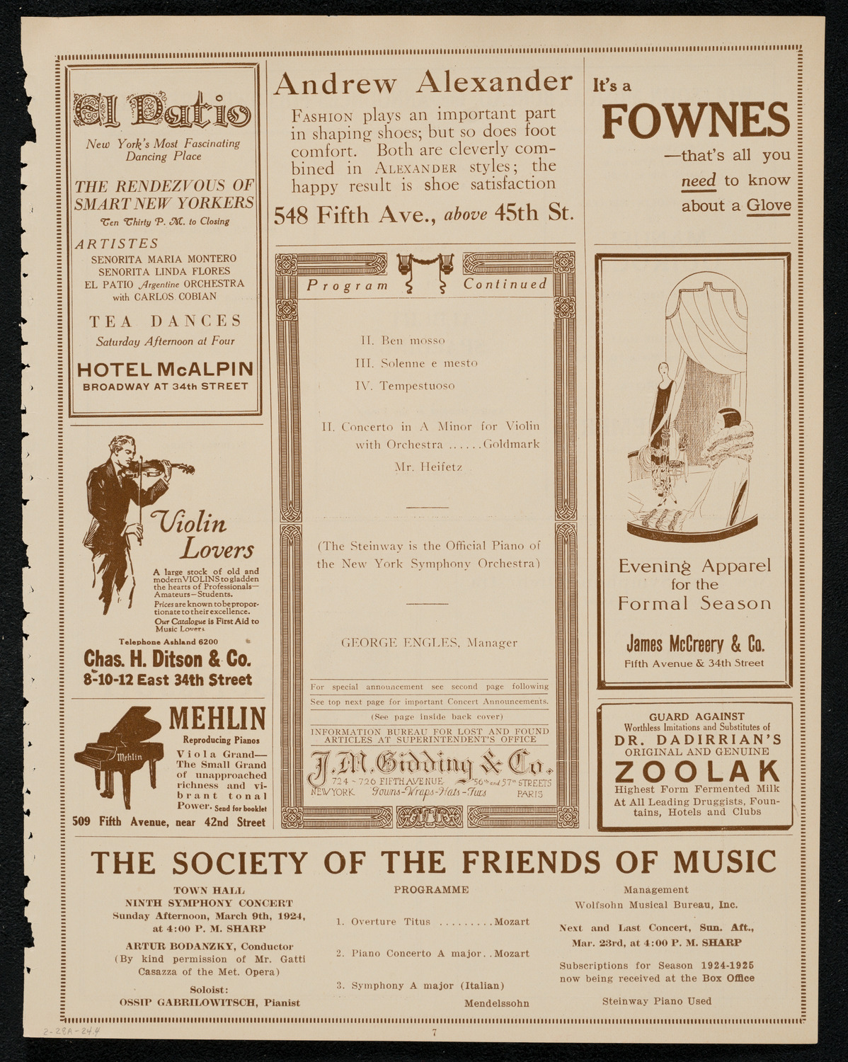 New York Symphony Orchestra, February 28, 1924, program page 7