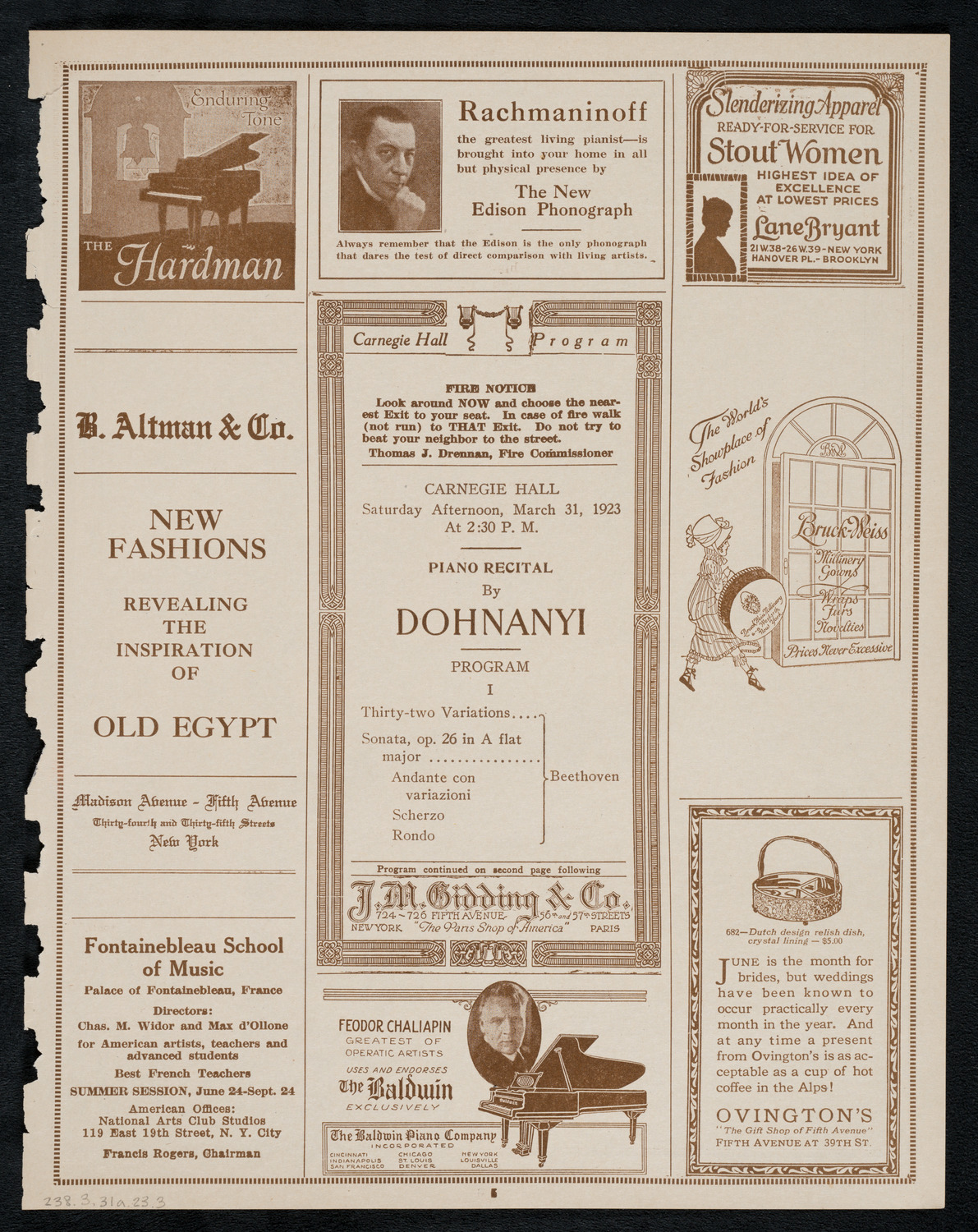 Erno Dohnányi, Piano, March 31, 1923, program page 5