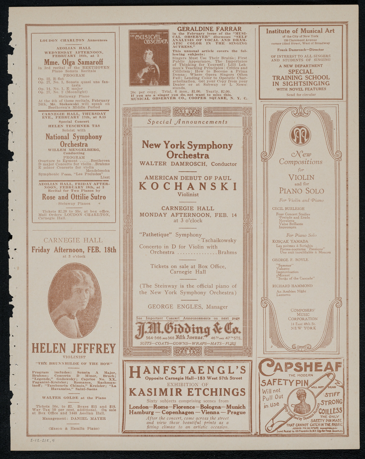 National Symphony Orchestra, February 12, 1921, program page 9