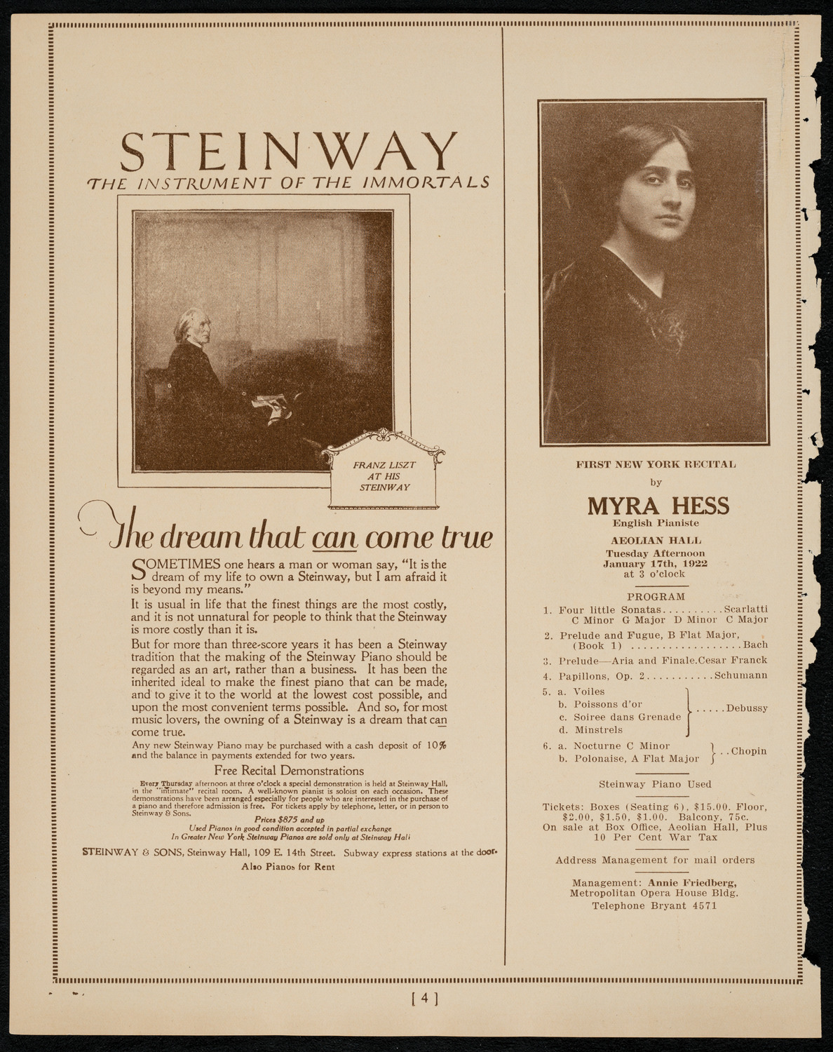 Emma Calvé, Soprano, January 8, 1922, program page 4