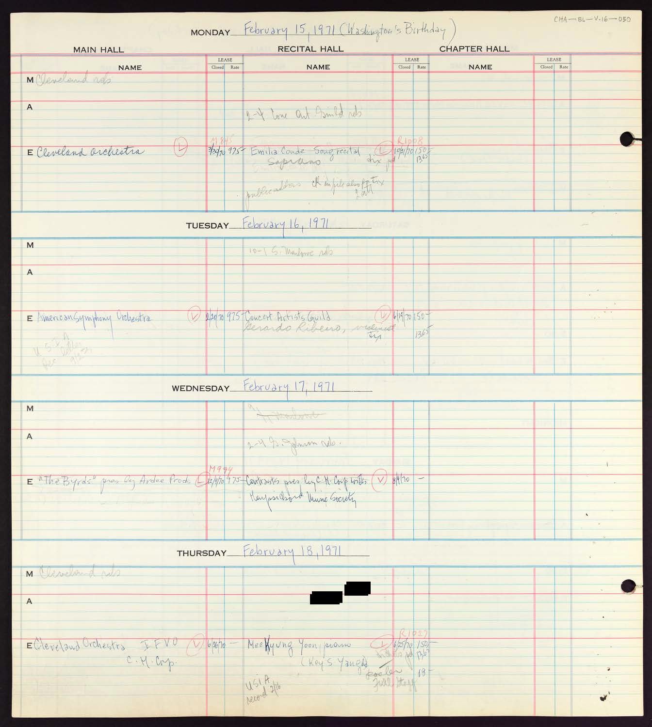 Carnegie Hall Booking Ledger, volume 16, page 50