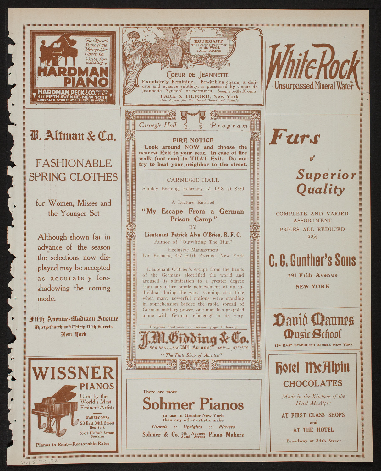 Lecture by Lieutenant Patrick Alva O'Brien, R.F.C, February 17, 1918, program page 5