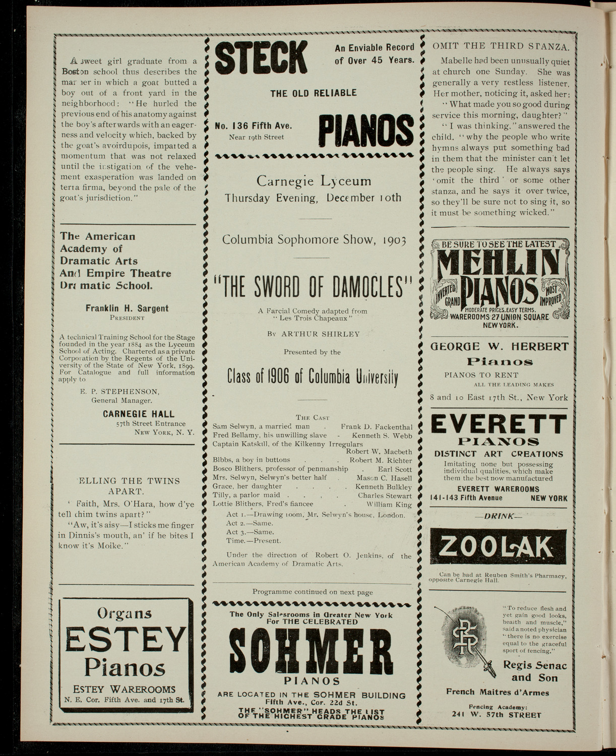 Columbia Sophomore Show, 1903, December 10, 1903, program page 2