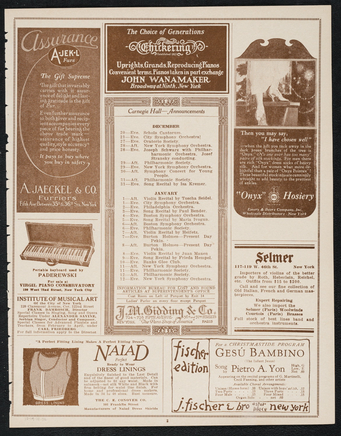 Philadelphia Orchestra, December 19, 1922, program page 3