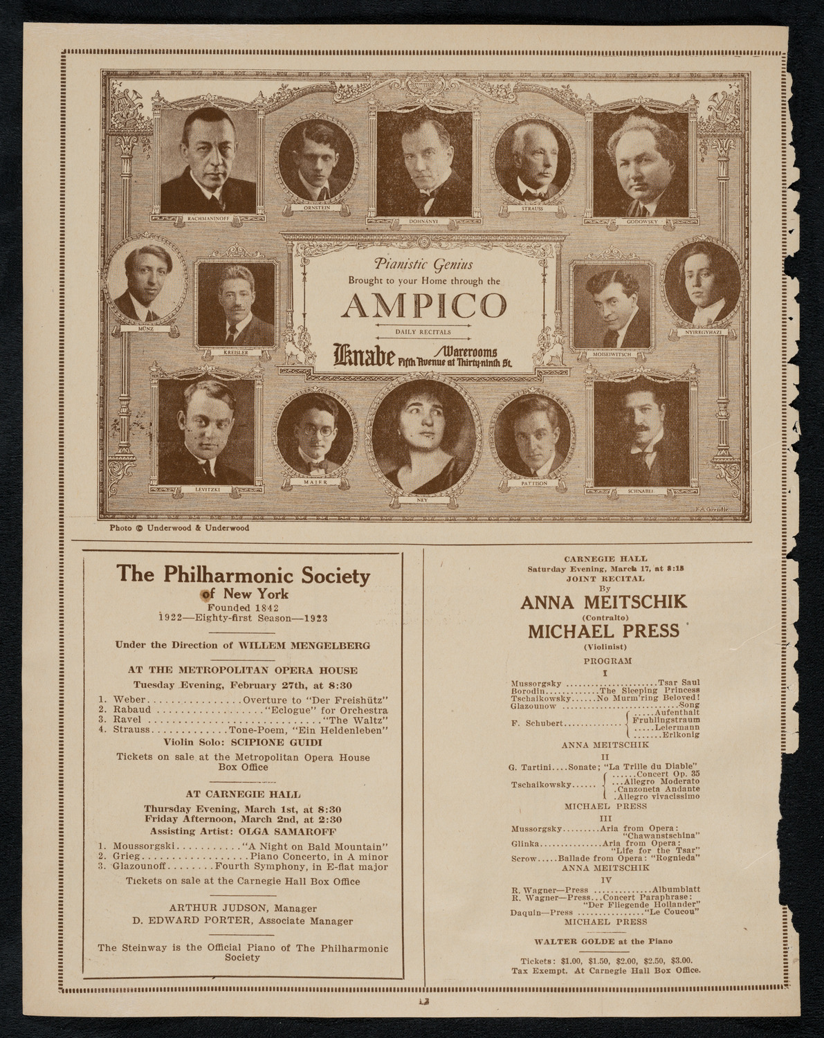 Hebrew National Orphan Home Concert, February 25, 1923, program page 12