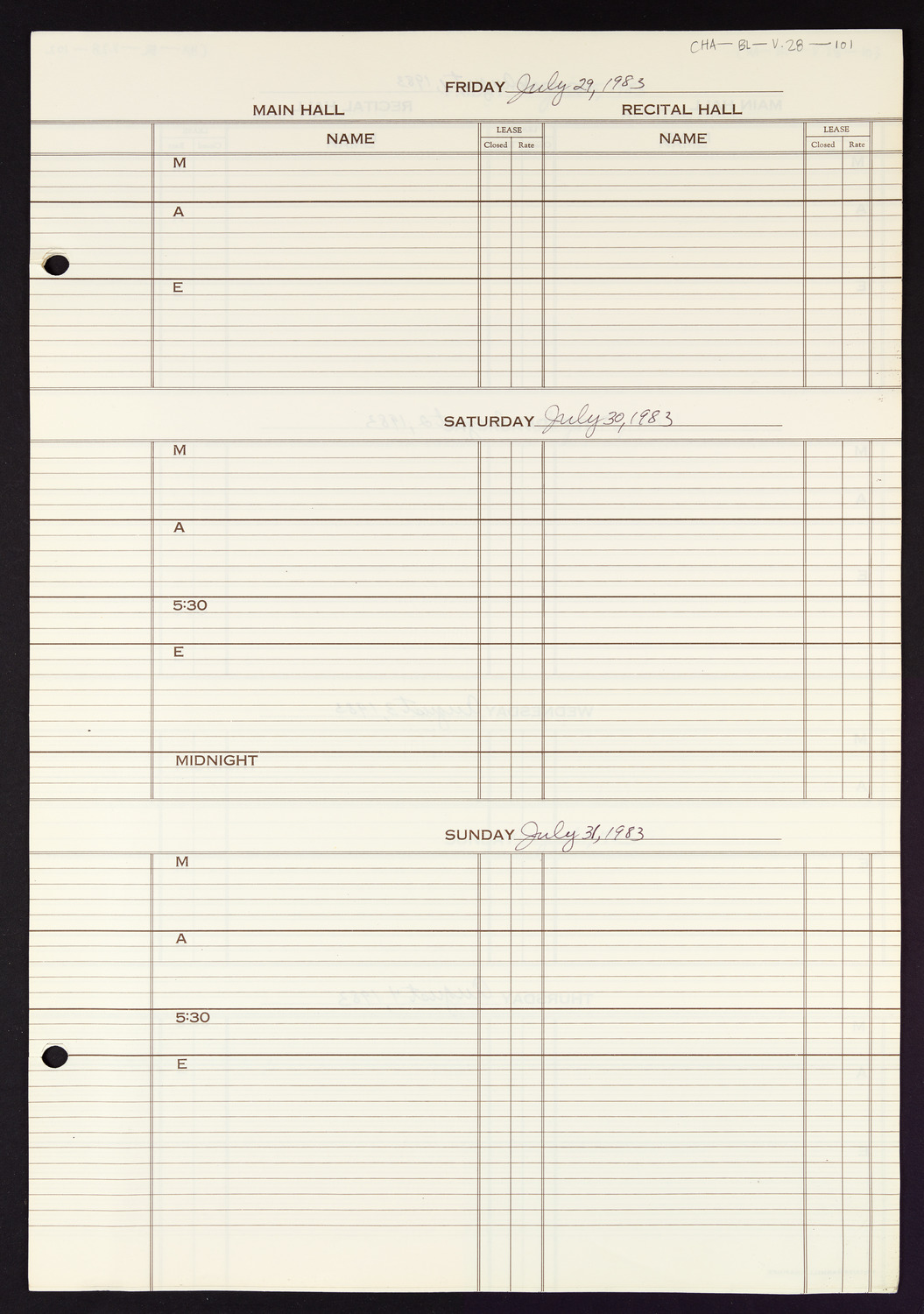 Carnegie Hall Booking Ledger, volume 28, page 101