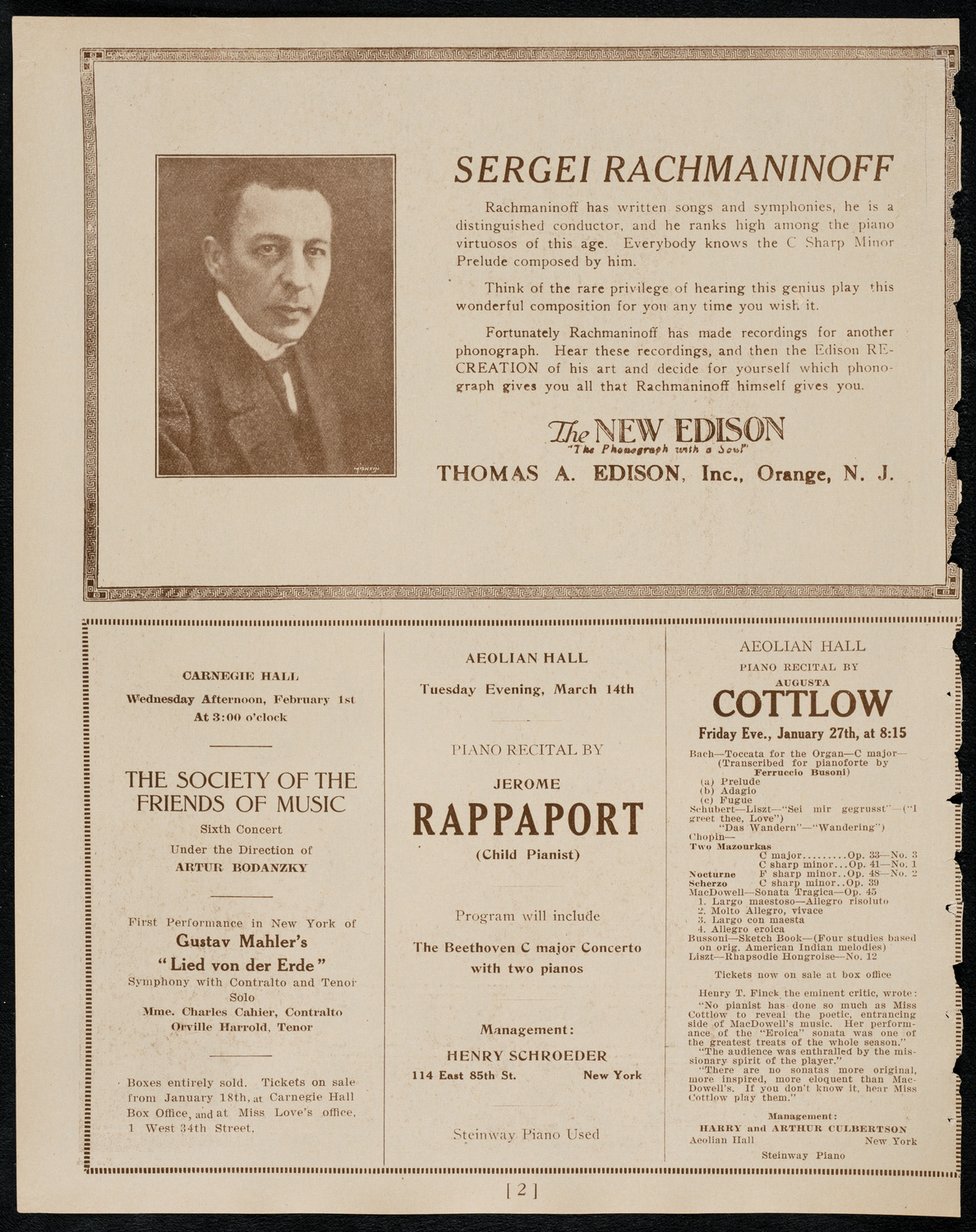Elly Ney, Piano, and the New York Philharmonic, January 16, 1922, program page 2