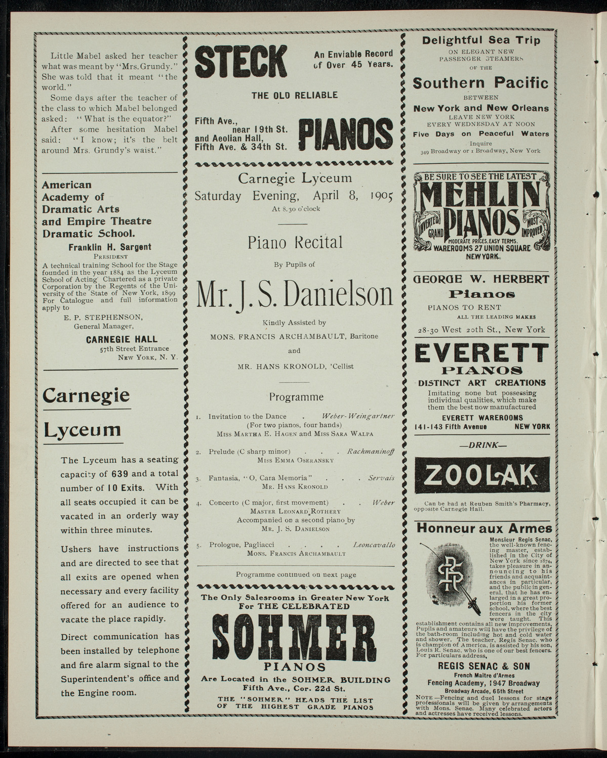 Piano Students of J. S. Danielson, April 8, 1905, program page 2