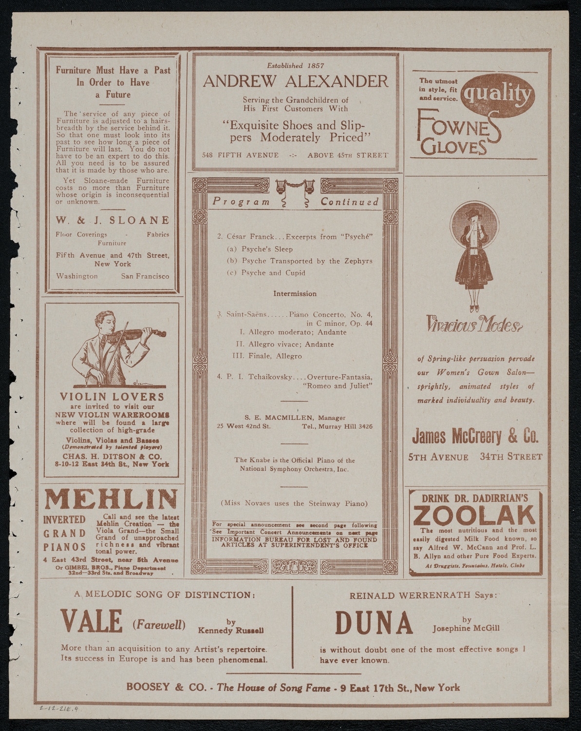 National Symphony Orchestra, February 12, 1921, program page 7