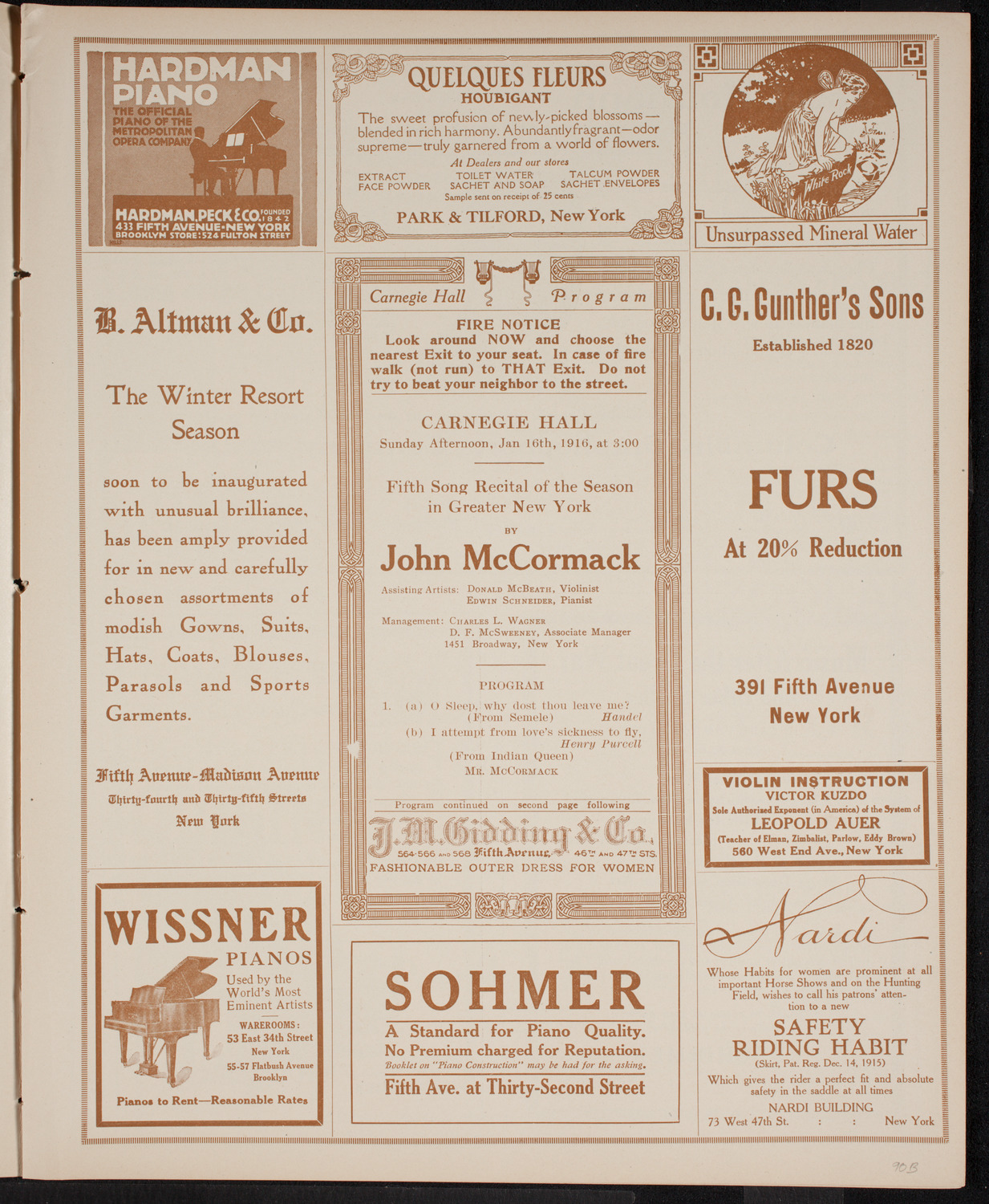 John McCormack, Tenor, January 16, 1916, program page 5