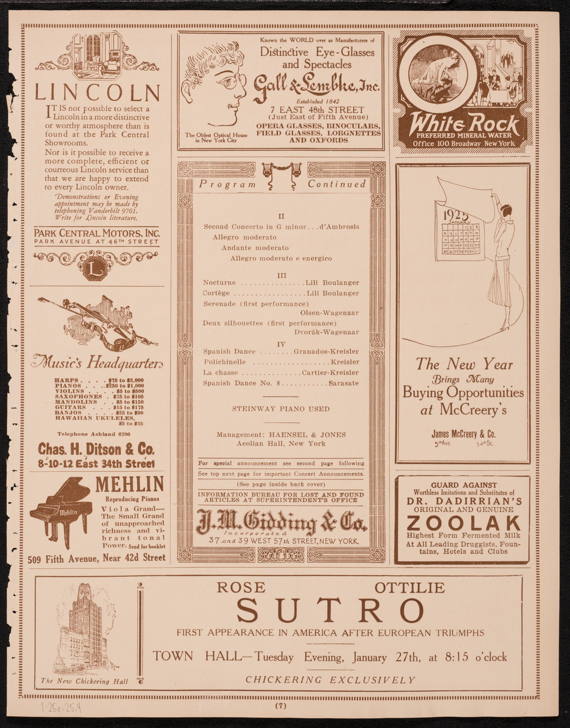 Socrate Barozzi, Violin, January 25, 1925, program page 7