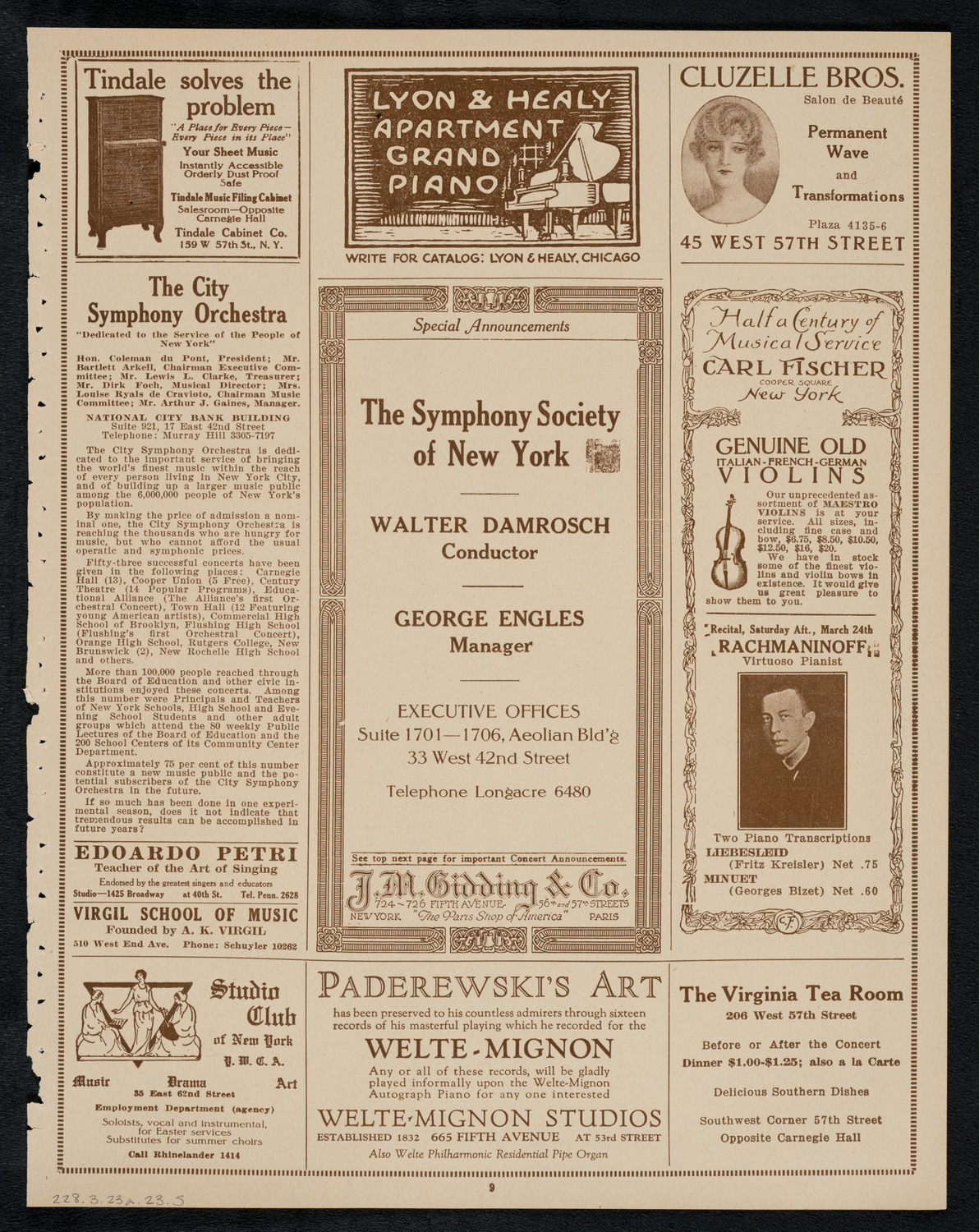 New York Philharmonic, March 23, 1923, program page 9