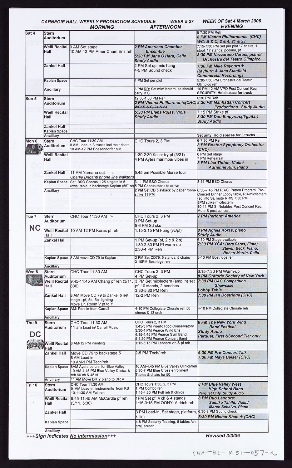 Carnegie Hall Booking Ledger, volume 51, page 57a