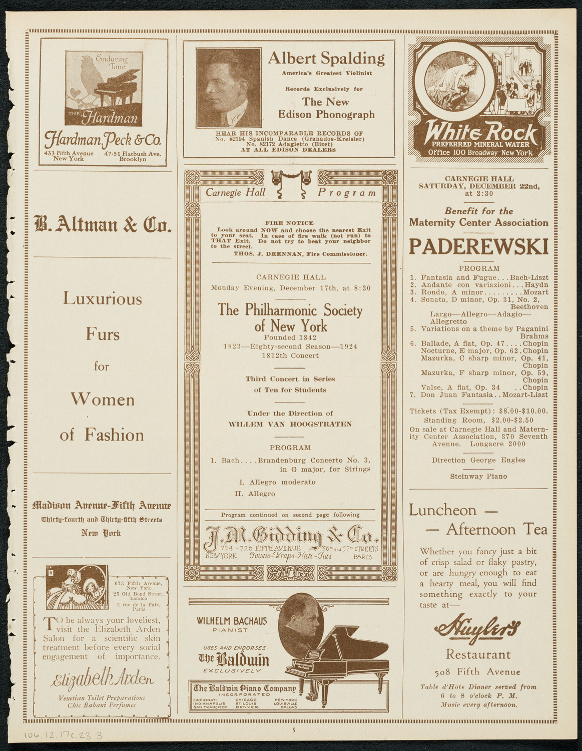 New York Philharmonic Students' Concert, December 17, 1923, program page 5