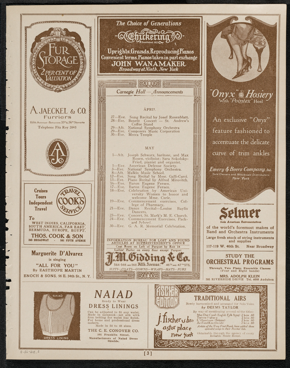 National Symphony Orchestra, April 26, 1921, program page 3