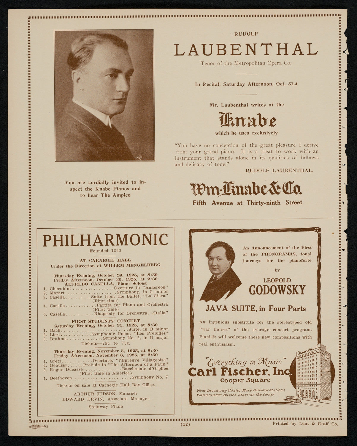 Zlatko Balokovic, Violin, October 28, 1925, program page 12