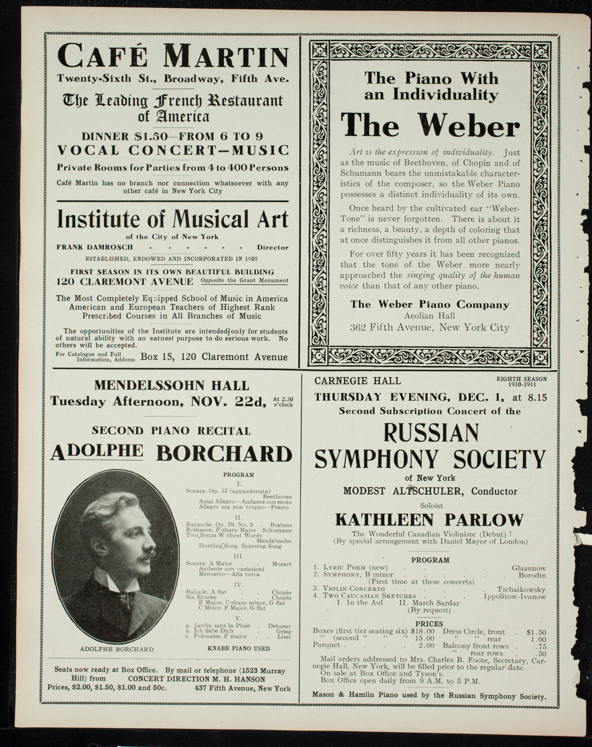 New York Philharmonic, November 18, 1910, program page 6