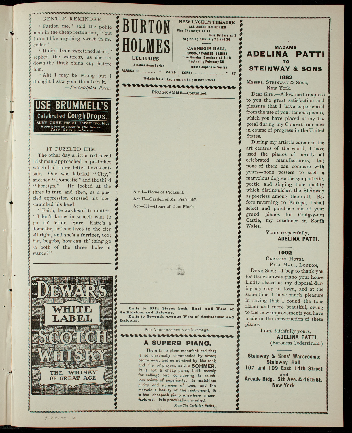 The Amaranth Dramatic Society, March 24, 1904, program page 3