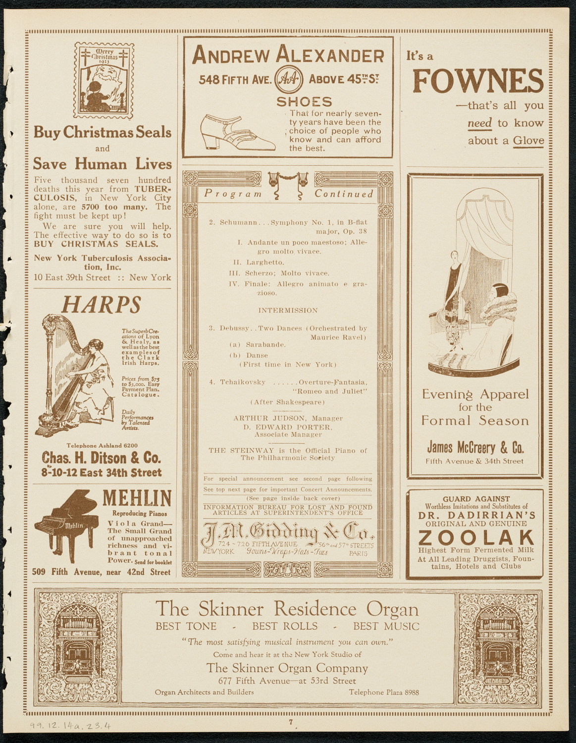 New York Philharmonic, December 14, 1923, program page 7