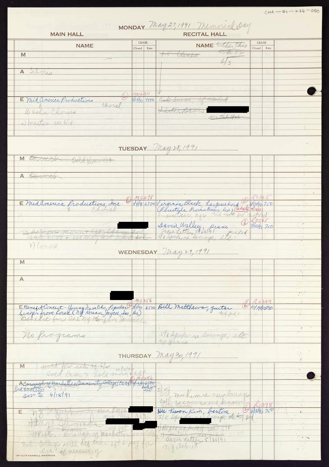 Carnegie Hall Booking Ledger, volume 36, page 80