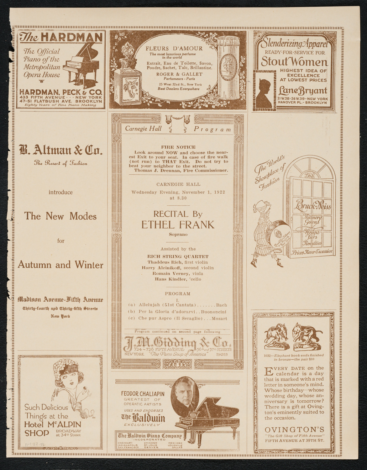 Ethel Frank, Soprano, November 1, 1922, program page 5