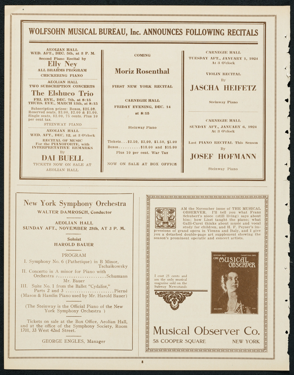 New York Philharmonic, November 24, 1923, program page 8