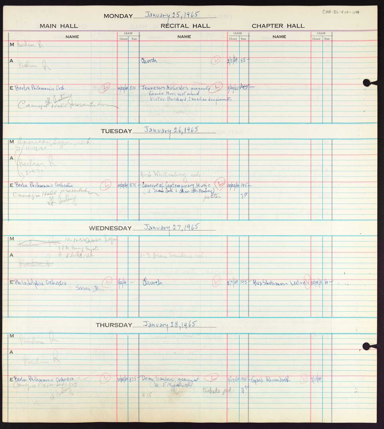 Carnegie Hall Booking Ledger, volume 10, page 44