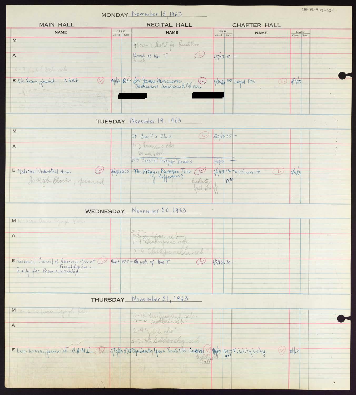 Carnegie Hall Booking Ledger, volume 9, page 24