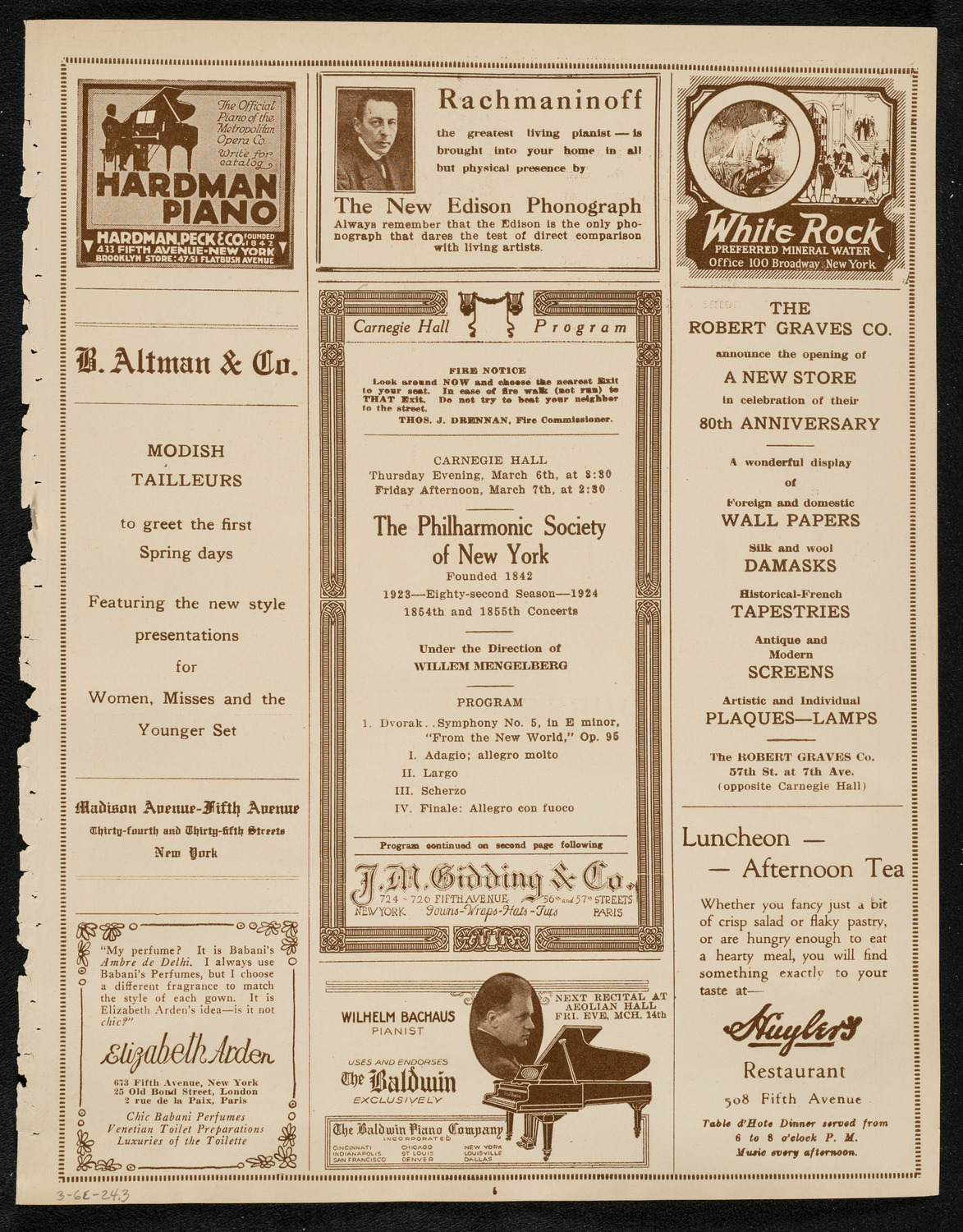New York Philharmonic, March 6, 1924, program page 5