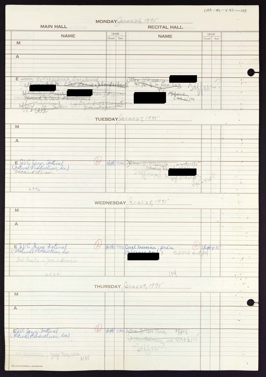 Carnegie Hall Booking Ledger, volume 40, page 90