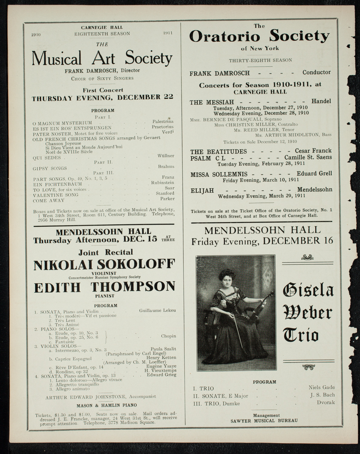 Josef Hofmann, Piano, December 3, 1910, program page 10