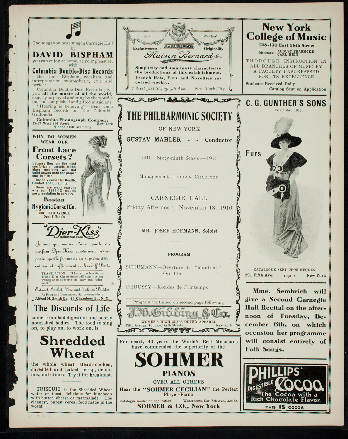New York Philharmonic, November 18, 1910, program page 5