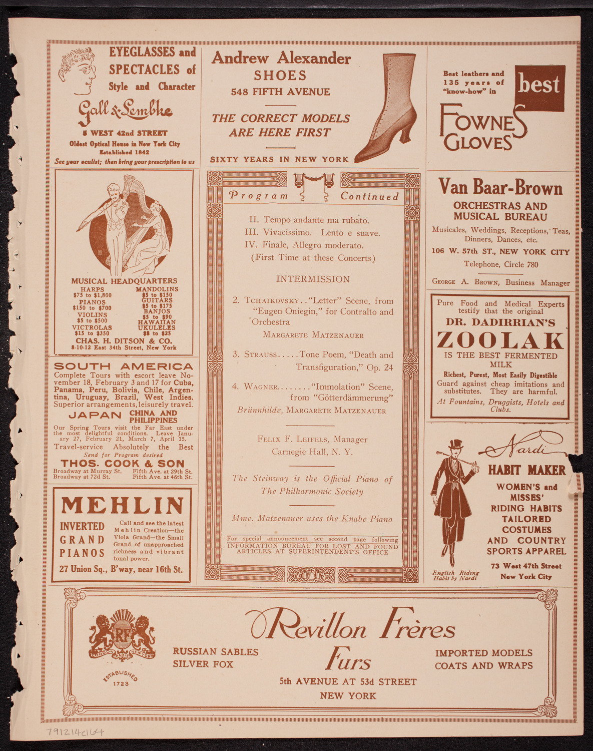 New York Philharmonic, December 14, 1916, program page 7