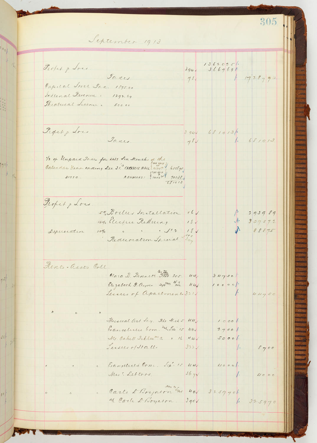 Music Hall Accounting Ledger Journal, volume 7, page 305