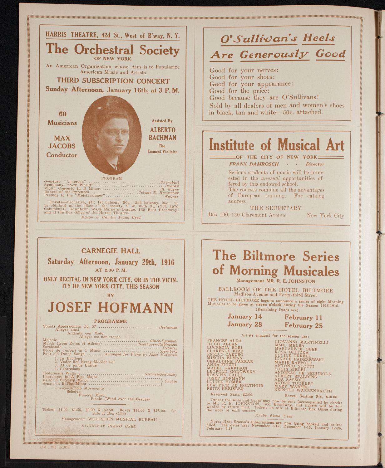 New York Philharmonic, January 13, 1916, program page 2