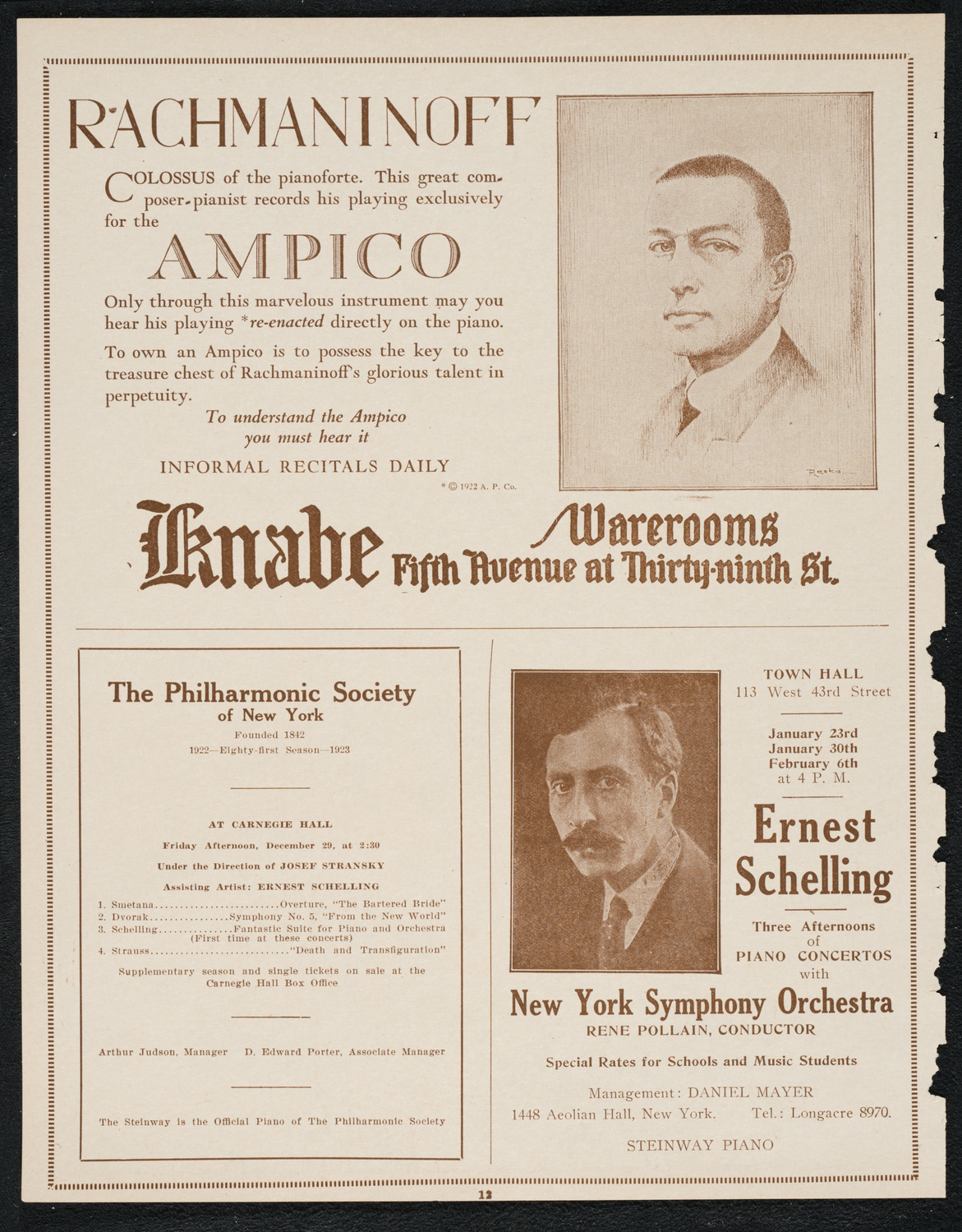 Joseph Schwarz, Baritone, with the New York Philharmonic, December 28, 1922, program page 12