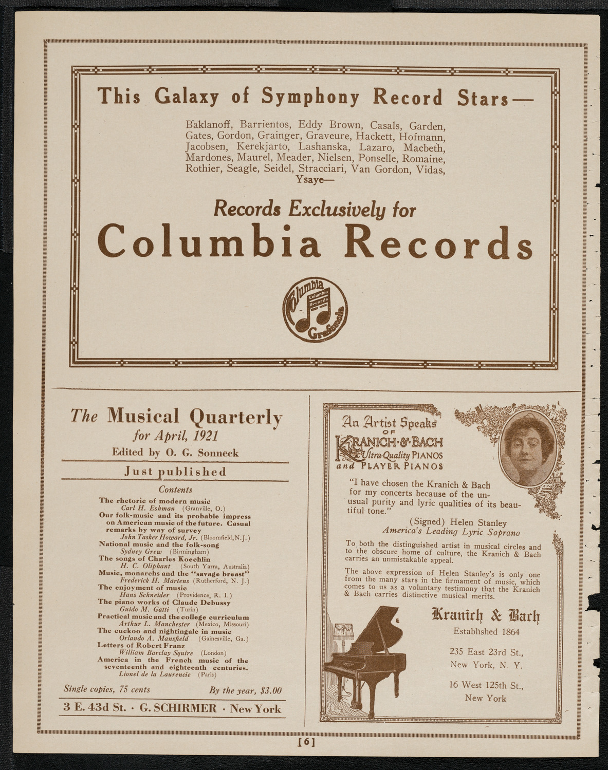 Ossip Gabrilowitsch, Piano, April 17, 1921, program page 6