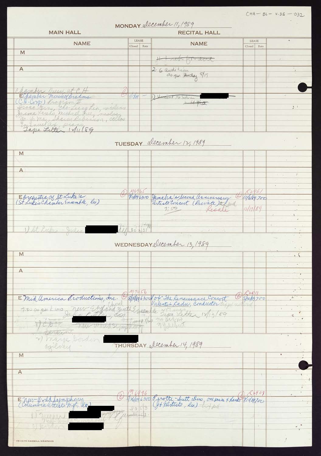 Carnegie Hall Booking Ledger, volume 35, page 32