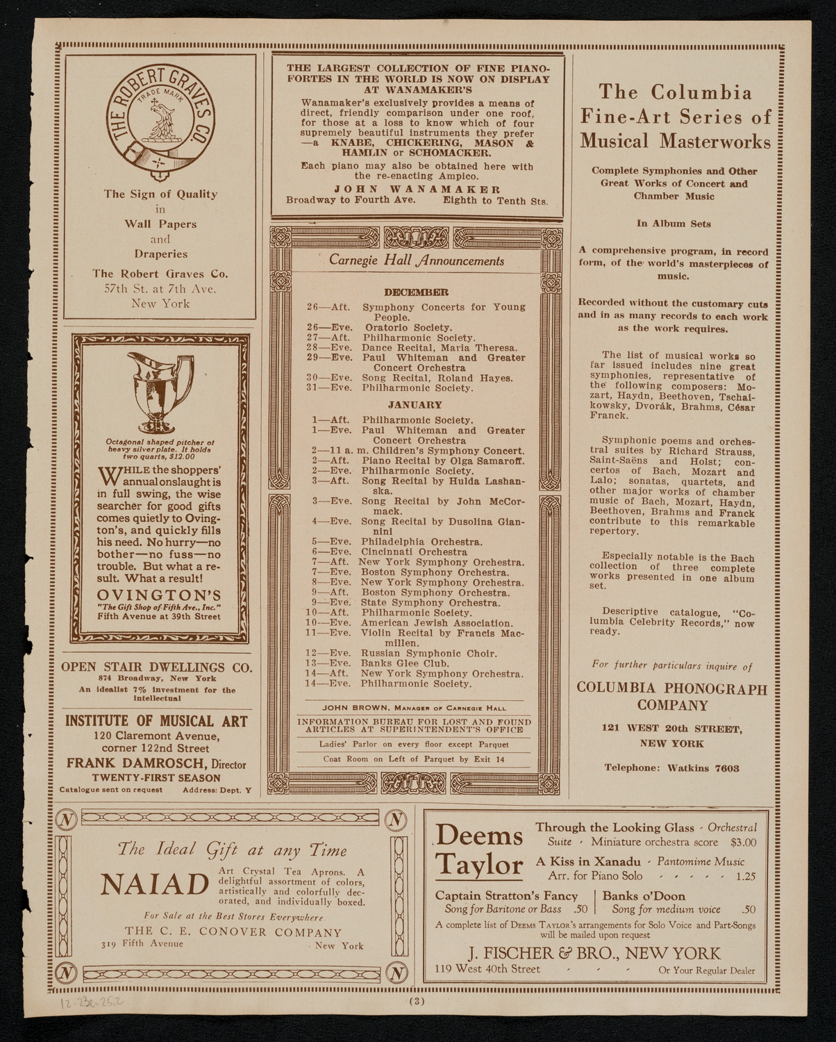 Schola Cantorum of New York, December 23, 1925, program page 3