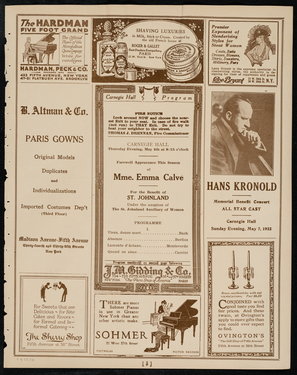 Emma Calvé, Soprano, May 4, 1922, program page 5