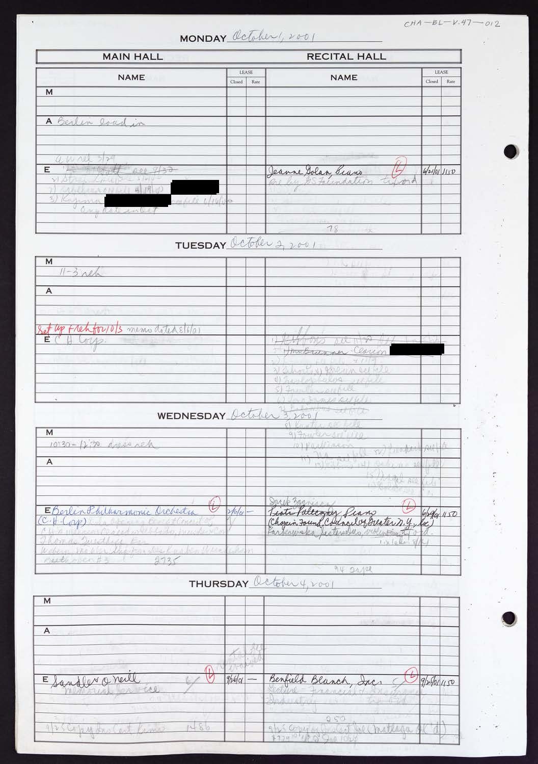 Carnegie Hall Booking Ledger, volume 47, page 12