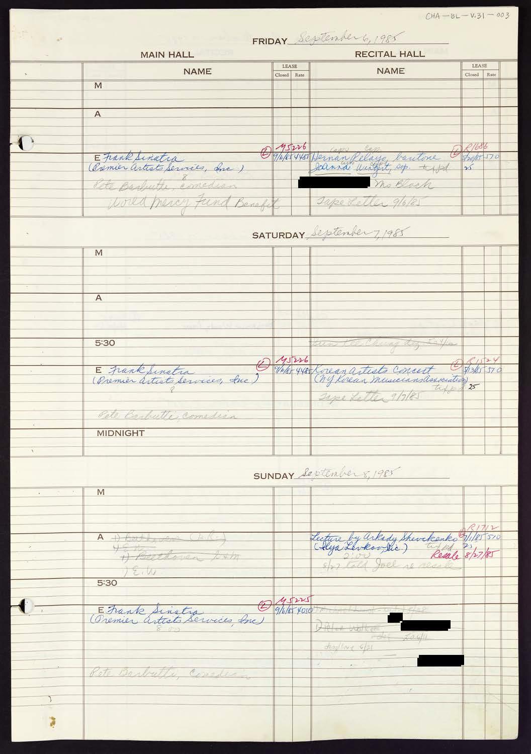 Carnegie Hall Booking Ledger, volume 31, page 3