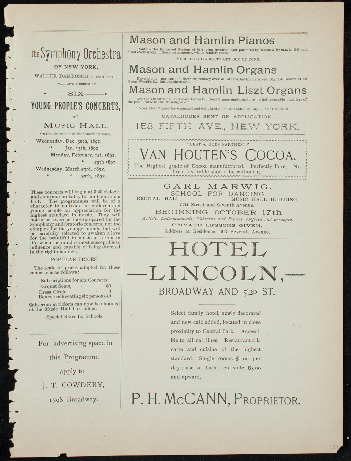 Damrosch Sunday Concert, December 20, 1891, program page 5